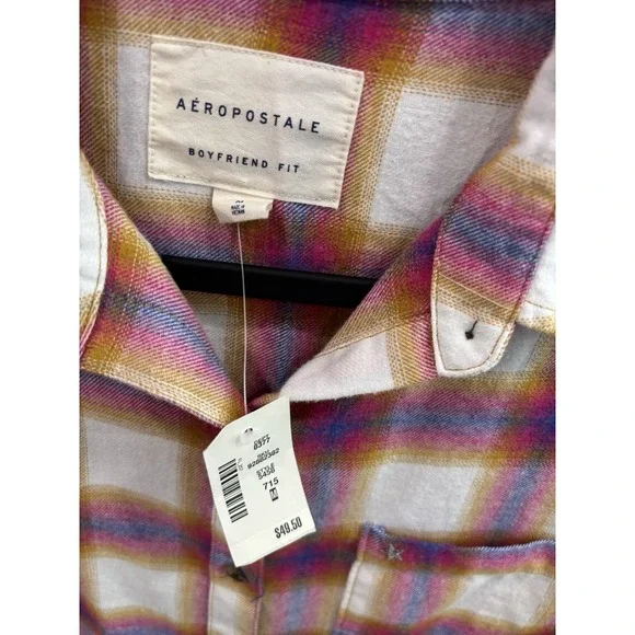 Aeropostale Boyfriend Fit Plaid Shirt Medium Button Front NWT Cotton Blend - Picture 6 of 10